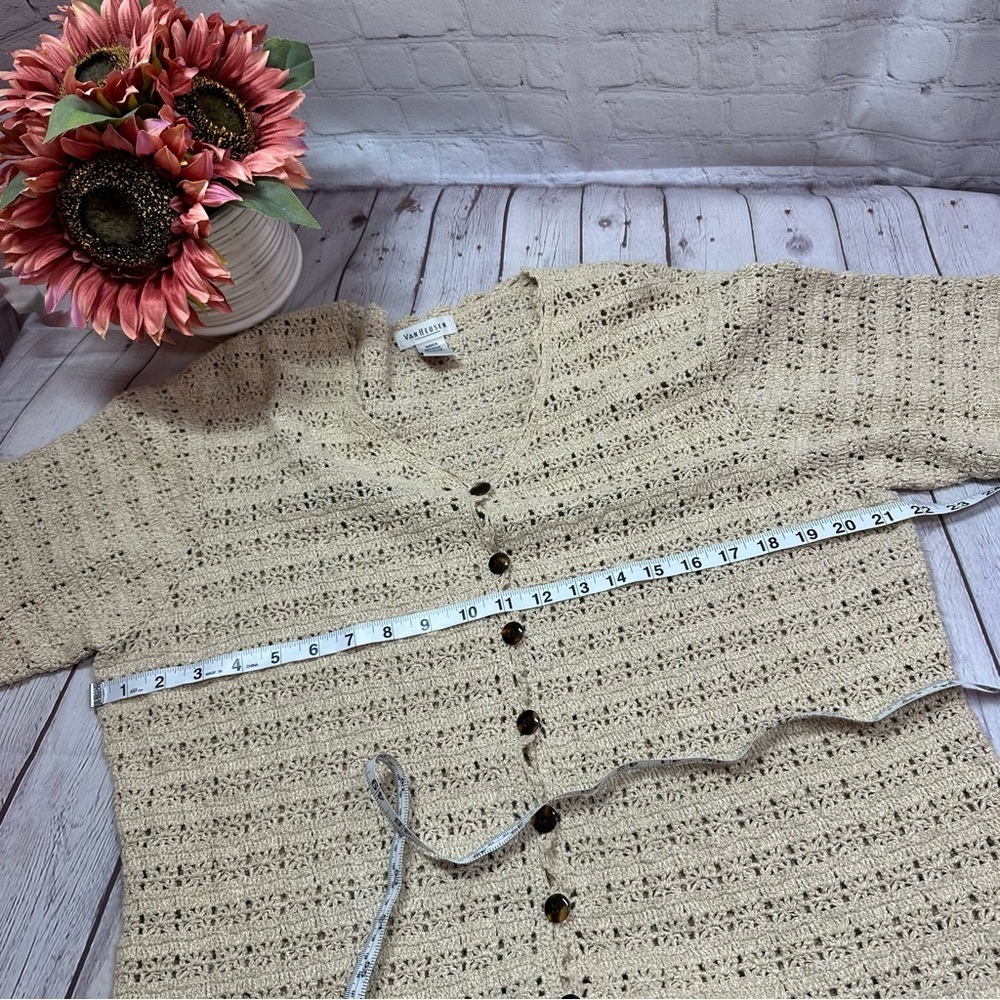 Van Heusen Cream Crochet short sleeve Cardigan top women XL boho western cottage - Picture 6 of 8